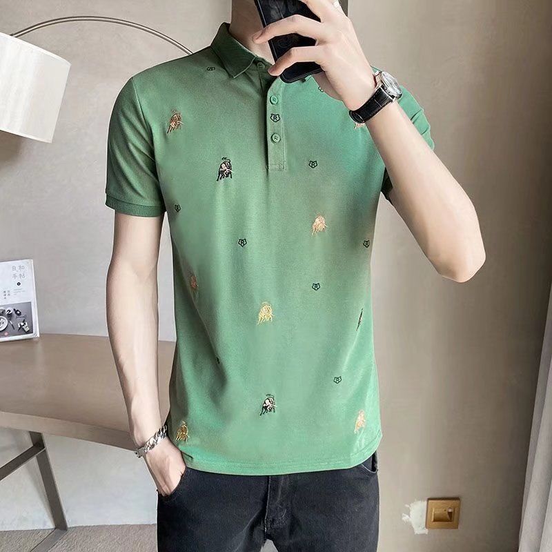 Áo Thun polo Tay Ngắn Có Cổ Dáng Ôm Thêu Họa Tiết Thời Trang Mùa Hè Cho Nam