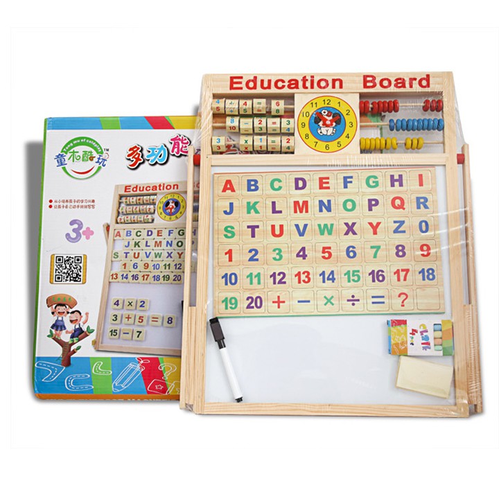 Bảng dạy học chữ và số bằng gỗ an toàn cho bé kèm bảng viết - Đồ dùng giáo dục sớm cho trẻ