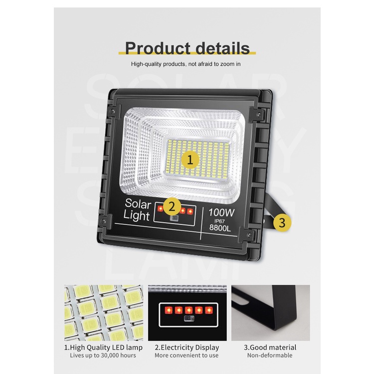 Đèn Năng Lượng Mặt Trời  JINDIAN JD- 8500L Công Suất 500W, Đèn LED Vỏ Nhôm Ánh Sáng Trắng