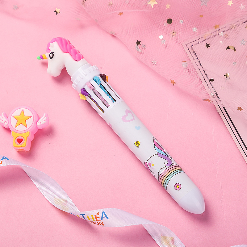 (10-Color) MILANDO Kid Children Cute 10 Colors Ballpoint Pen Unicorn Office School Student Stationery Gift