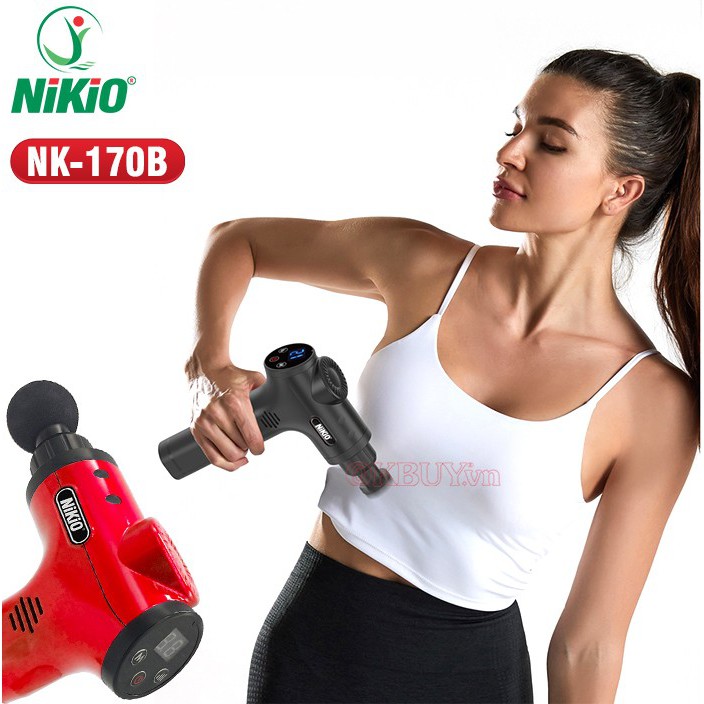 Súng massage cầm tay 6 đầu, 5 chế độ Nhật Bản Nikio NK-170B - Đỏ