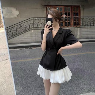 set áo vest xẻ mix chân váy