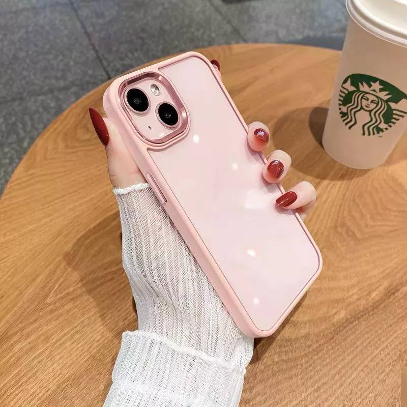 Ốp lưng trong kính viền silicon màu dành cho iPhone 14/14Plus/14Pro/14Promax/13/ 13pro/13promax  FUKIA OP217