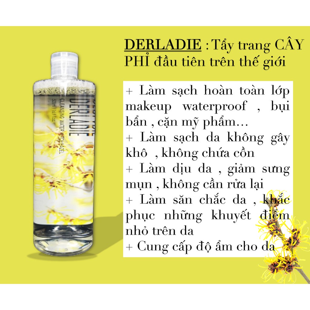 Nước tẩy Trang Cây Phỉ DERLADIE Cleansing Water Witch Hazel - Chai mini 30ml