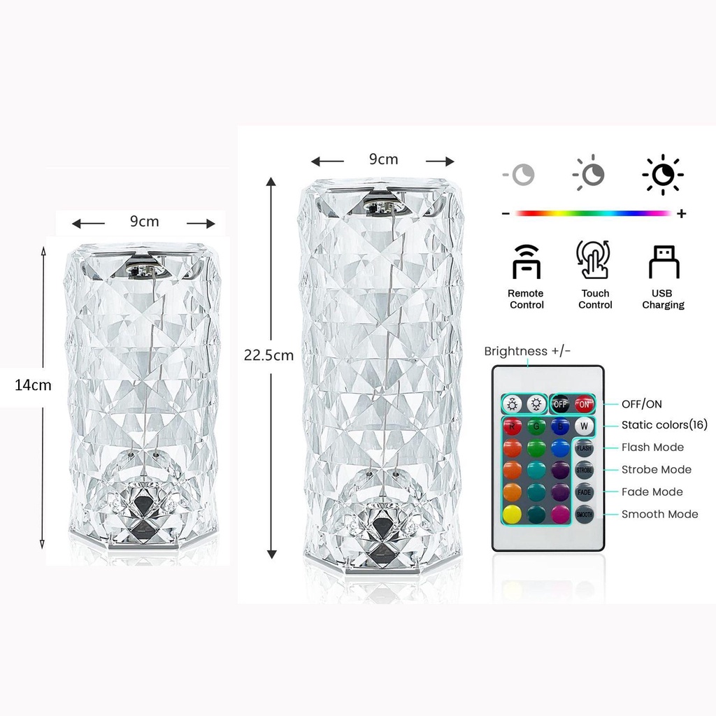 1 Đèn Chiếu Để Bàn NICKOLAS 3D 16 Màu Sạc USB Bằng Acrylic Họa Tiết Hoa Hồng Điều Khiển Cảm Ứng