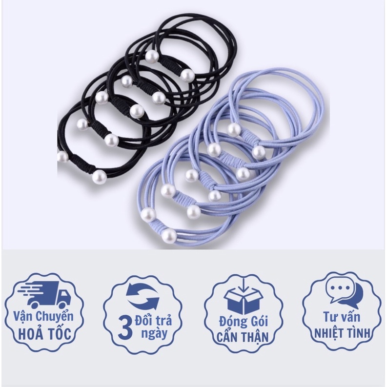 Dây buộc tóc trơn nhiều màu đính hạt trai giả thời trang cho nữ