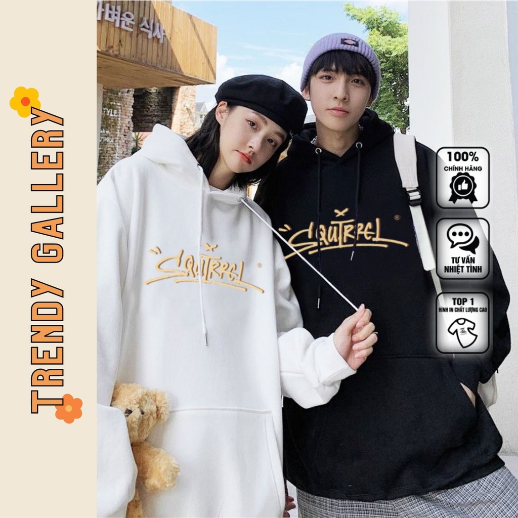 Áo Hoodie Nam  Form Rộng Trắng Đen &quot;Squirrel&quot; Trendy Gallery, Áo Hoodie Nỉ Unisex In Chữ Đơn Giản TV5016