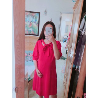 Đầm bầu hồng sen cột nơ