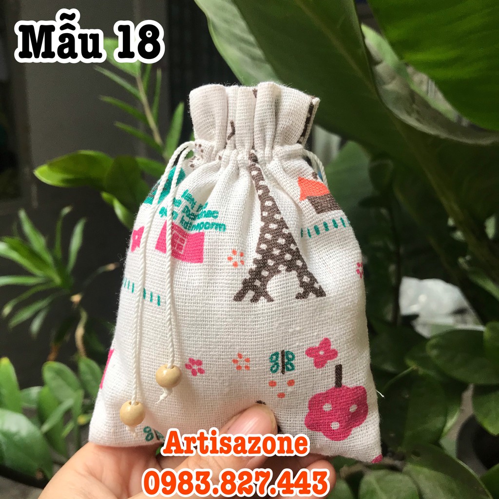 Túi vải dây rút họa tiết mini, kích thước: 10cm x 14cm (Vải canvas) - 01 chiếc - (Đọc kỹ mô tả sản phẩm)