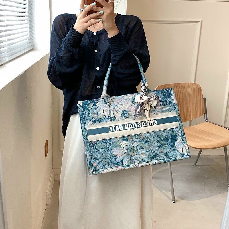 Túi Xách Nữ Hoạ Tiết Tranh Sơn Dầu, Túi Tote Túi Công Sở Nữ Size 36Cm Kèm Khăn