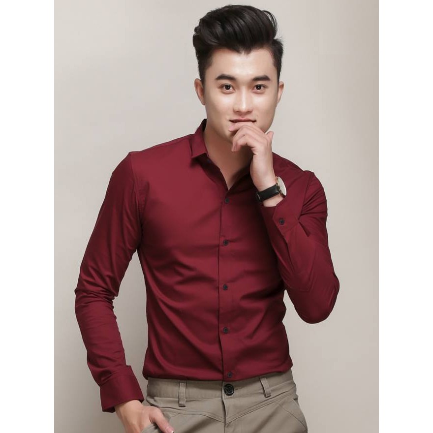 Áo sơ mi nam body dài tay - ( Đỏ )