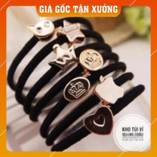Dây buộc tóc màu đen hạt vàng siêu bền