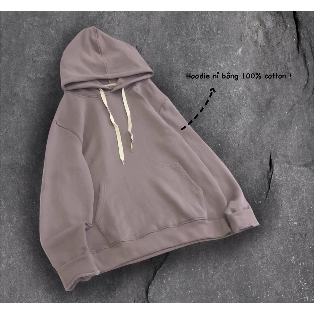 Áo Hoodie trơn MEANSTORE nỉ lót bông có mũ oversize unisex nam nữ form rộng phong cách Hàn Quốc - Basic Nỉ