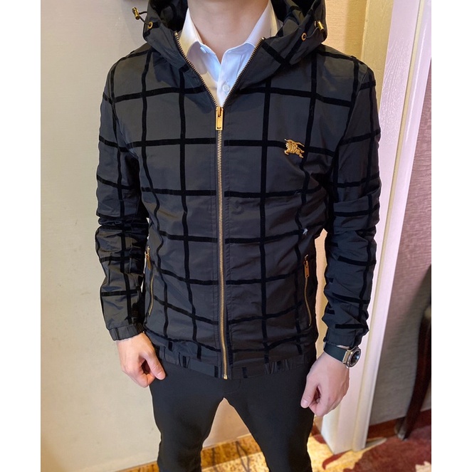 Áo khoác nam BURBERRY BBR có mũ, phối họa tiết kẻ ô vuông siêu xinh