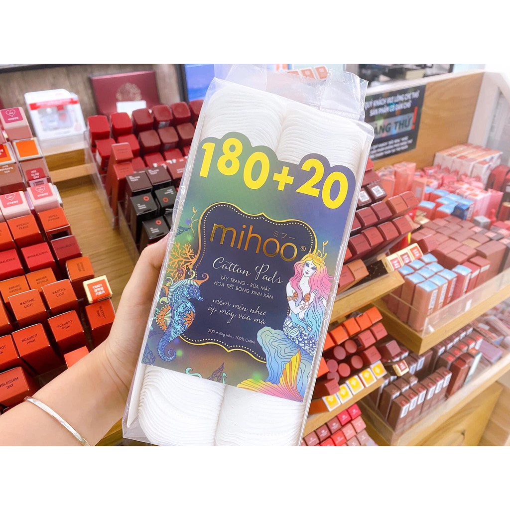 BÔNG TẨY TRANG MIHOO NÀNG TIÊN CÁ 180+20 COTTON PAD ( CHÍNH HÃNG )