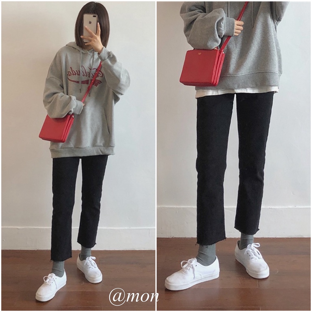 201058 Quần boots cut jeans ulzzang cho nữ form ôm loe nhẹ tôn dáng màu đen có rách