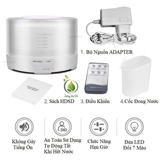 Máy phun sương tạo ẩm, khuếch tán tinh dầu MKT2468 Trụ Trong, dung tích 550ML, có điều khiển, đèn led 7 màu, BH 6 tháng