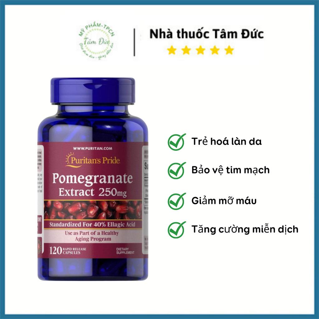 Viên uống chống nắng, trắng da nội sinh tinh chất lựu Pomegranate Extract 250mg Puritan Pride, Mỹ