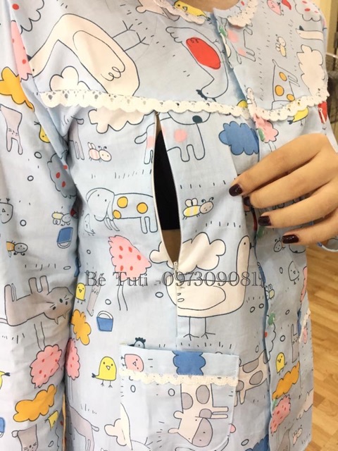 Bộ đồ sau sinh thô lụa khoá ngực cho con bú size 50-80kg