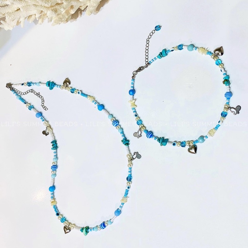 Vòng cổ phối đá xanh mặt dây thép LILI BLUENIE NECKLACE - LILI’S SUMMER BEADS