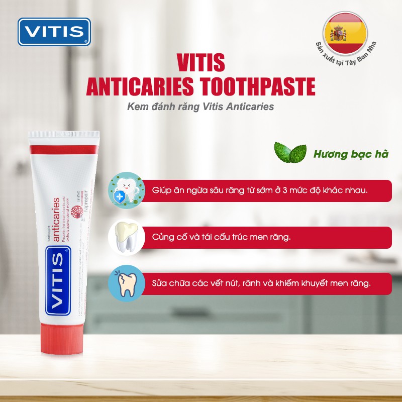Kem đánh răng tái tạo men răng, ngăn ngừa sâu răng Vitis Anticaries 100ml