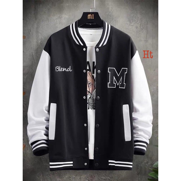 Áo khoác Bomber gió phối M blend ❣️ chất liệu:gió lì,nỉ cotton, màu: đen tay trắng,ht