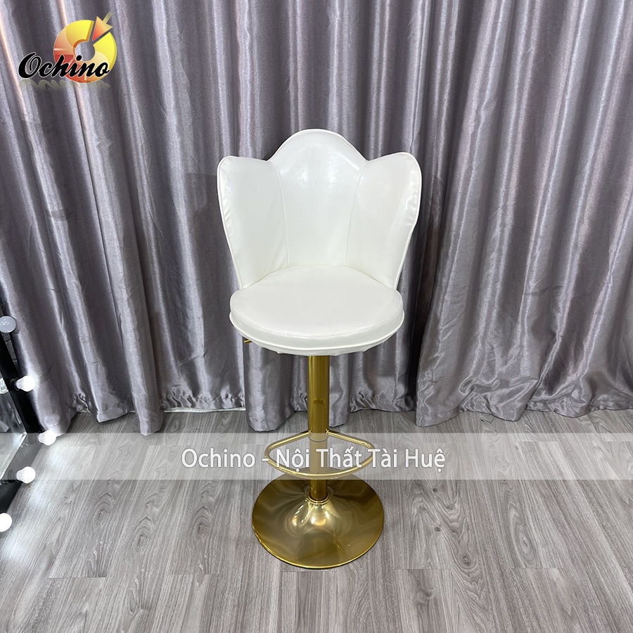 Ghế Bar, Ghế Trang Điểm Mẫu cánh sen Chân Vàng K1 Sang Chảnh Điều Chỉnh Độ Cao 60/80 Và Xoay 360 Độ ( Có Sẵn)