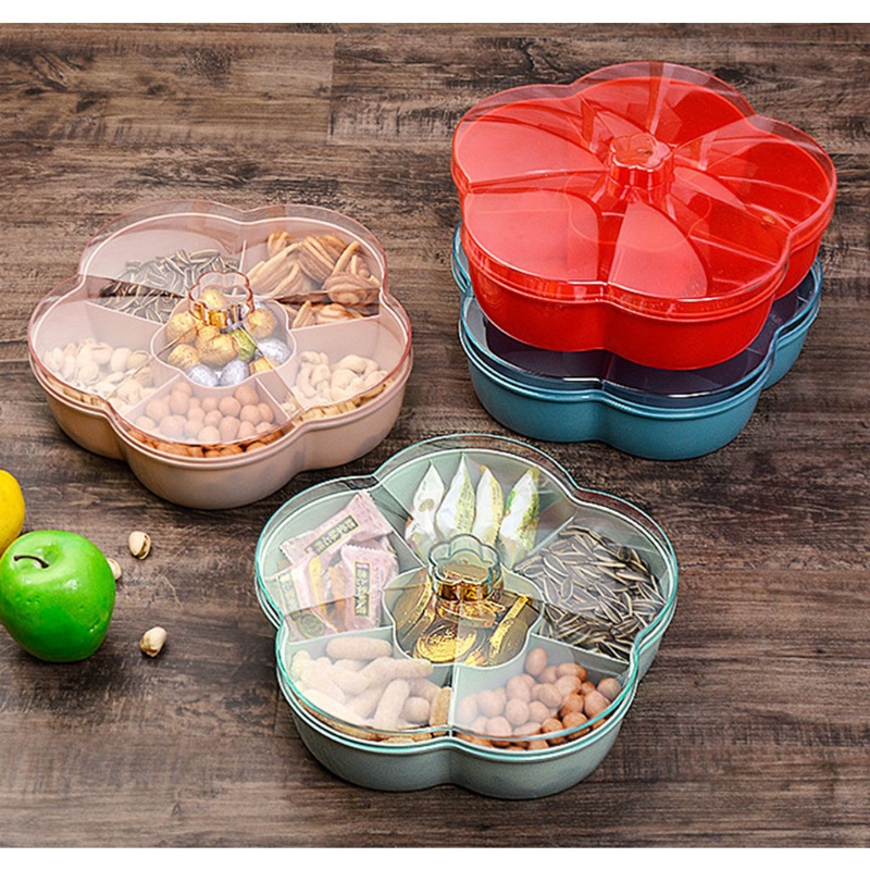 Aoto Khay Đựng Trái Cây Khô 6 Ngăn Hình Hoa Kèm Nắp Đậy