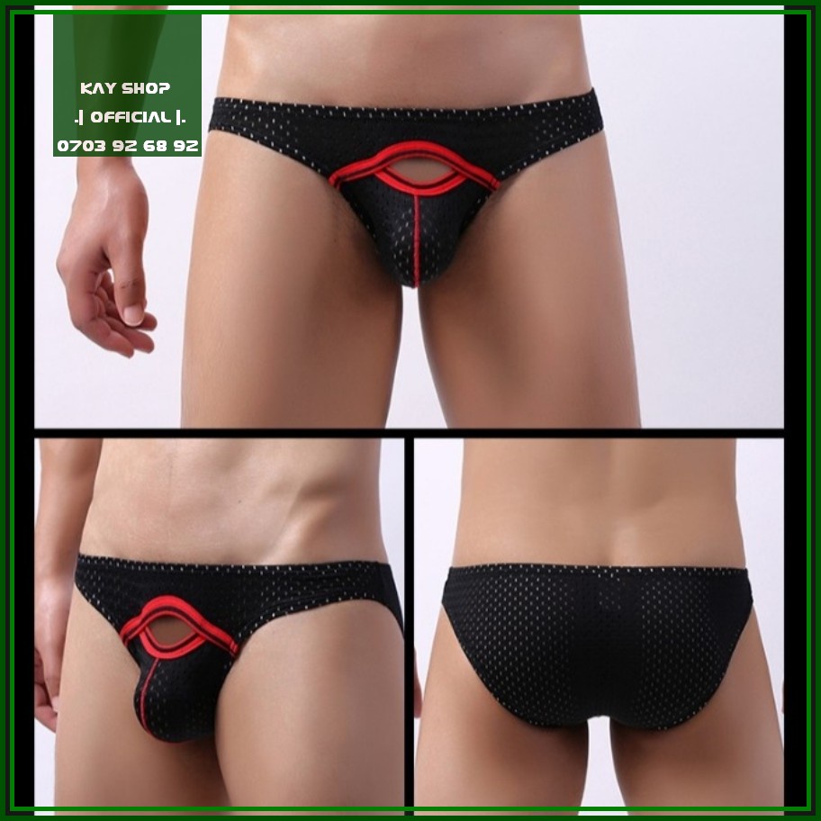 Quần lót nam tam giác thun cotton đục lỗ thông hơi mát cutout độc đáo - Quần sịp nam tôn mông gợi cảm quyến rũ