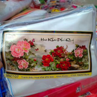 Tranh thêu Hoa mẫu đơn kt 150*75cm(hình thật)