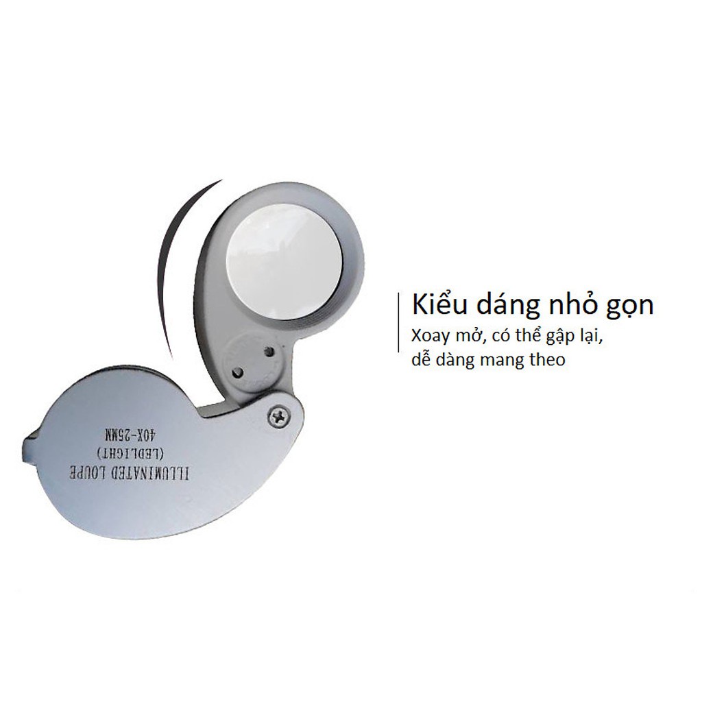 Kính lúp móc khóa phóng đại 40x có đèn led trợ sáng