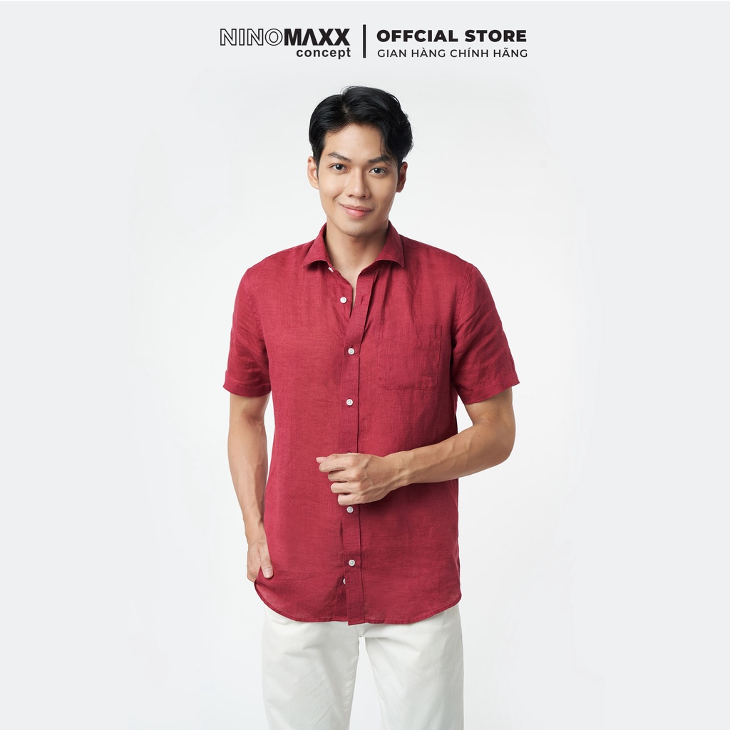 Ninomaxx Áo sơ mi Linen Basic nam tay ngắn 2203043