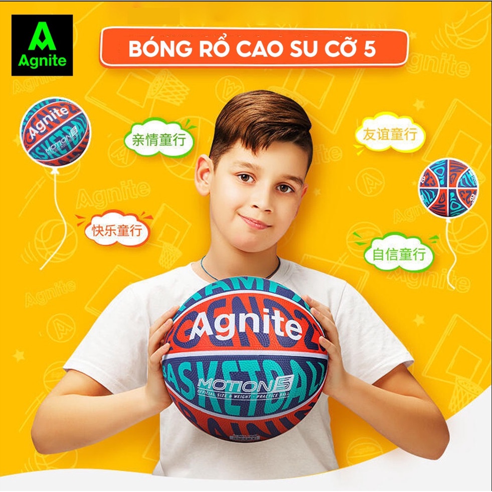 Quả bóng rổ Agnite số 5 cao cấp đạt tiêu chuẩn - cao su chống bẩn, không mòn, bền, chơi thể thao chuyên nghiệp -Diệp Lạc