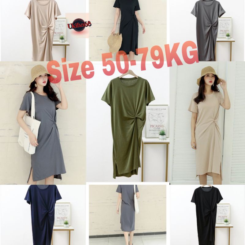 Ukiha68(SIÊU SALE) VÁY ĐẦM THUN CO GIÃN XOẮN EO TAY LỬNG XẺ TÀ TINH TẾ THOẢI MÁI KHỘNG LỘ EO TO