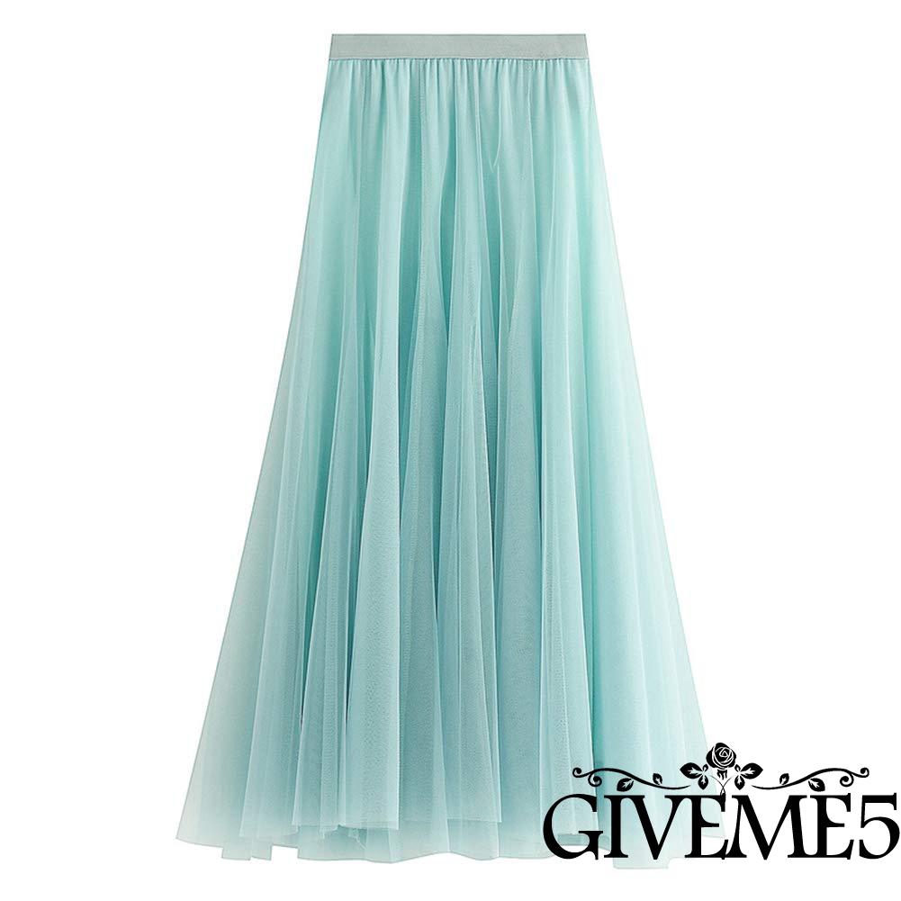 Chân váy maxi dài lưng cao vải lưới tuyn nhiều lớp cho nữ