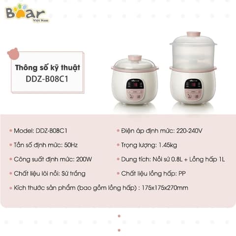 Nồi nấu chậm 0,8L Bear SUBE001 - Bản Quốc Tế - BH 18 tháng