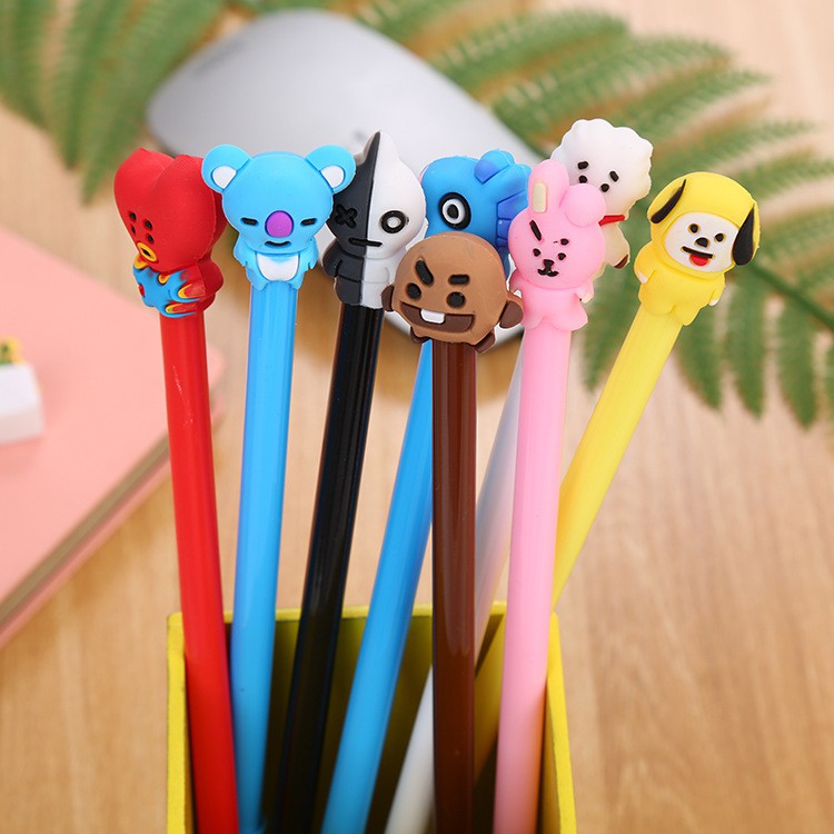 Bút gel nước mực đen ngòi 0.5mm hình BT21 thần tượng âm nhạc cute dễ thương