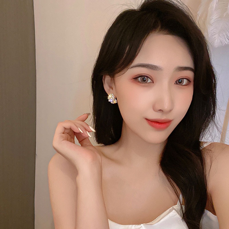 Đôi Bông Tai Mạ Bạc 925 Hình Bông Hoa Đính Đá Thời Trang Cho Nữ