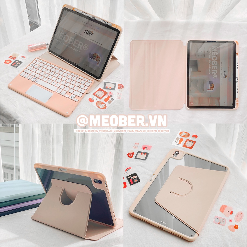 Bao da i pad Xoay Dọc 360 cho i pad Pro 11, Mini 6, Air 4, 10.2 inch - Có khe sạc bút, lưng trong suốt