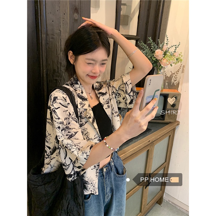 Áo khoác tay ngắn ống rộng họa tiết hoa cổ kiểu blazer mát mẻ thanh lịch nhẹ nhàng nữ tính thoải mái