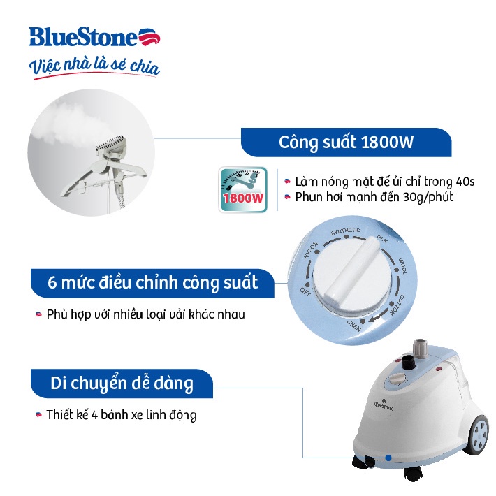 Bàn Ủi Hơi Nước Đứng BlueStone GSB-3911 (1800W) bình chứa nước dung tích lớn 1.6L với giá treo xoay 360 độ