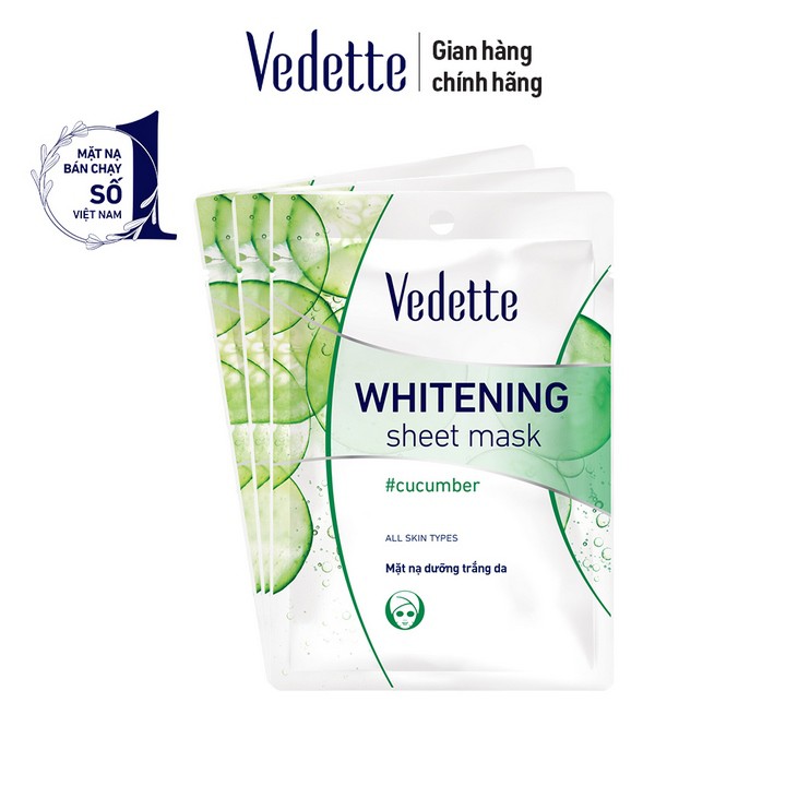Combo 3 Mặt nạ giấy dưỡng trắng da dưa leo Vedette 22ml x 3