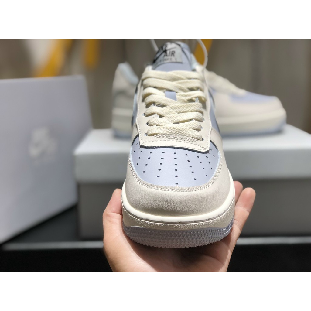 Giày Sneaker Af1 Low Xám Kem Hàng Cao Cấp Fullbox, Giày thể thao nam nữ af1 cổ tròn lót trần bông, da 2 lớp cực êm