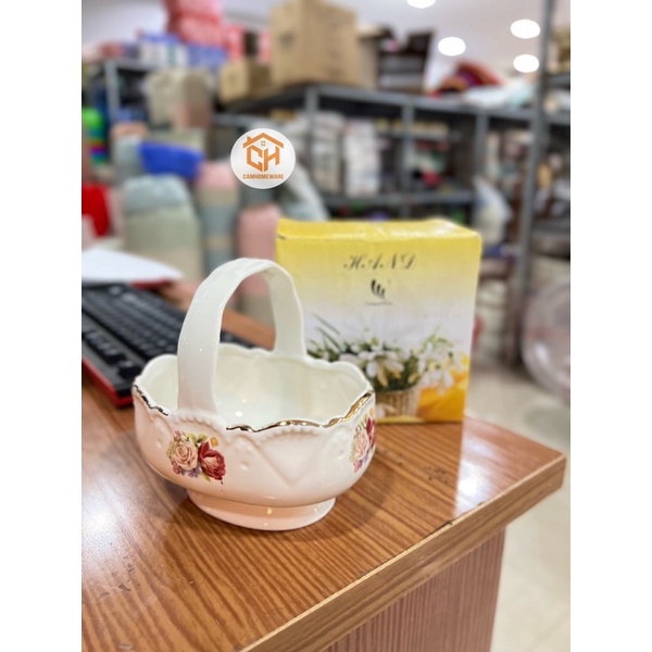 Giỏ Sứ Oval Đựng Thìa Dĩa Decor Cam Homeware
