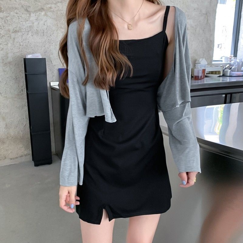 Set Đầm Đen Hai Món Tay Dài Thời Trang Xuân Hè Dành Cho Nữ