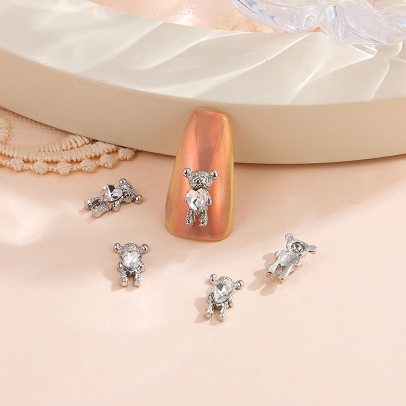 Đá Đính Trang Trí Móng Tay Hình Gấu 3D Bằng Hợp Kim Lấp Lánh DIY