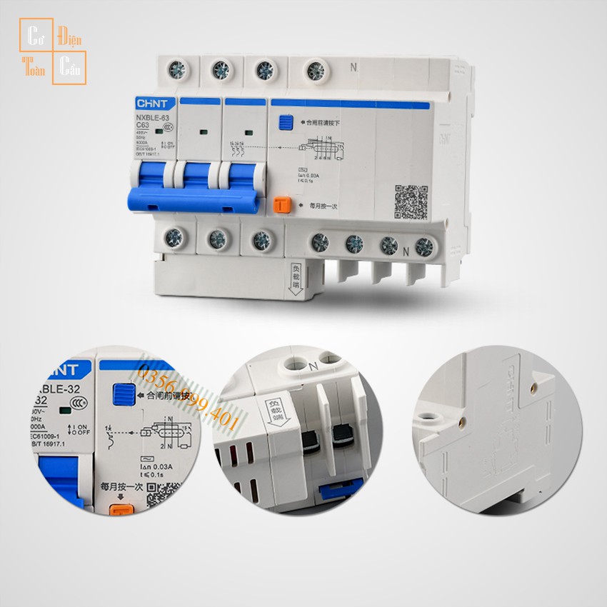 Attomat chống dòng dò Chint Attomat NXBLE-63 3P+N 63A, NXBLE - 125 3P+N 100A