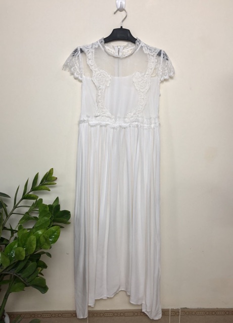 Size S M Đầm ren trắng maxi dự tiệc, cưới, tiểu thư 2hand mới đét