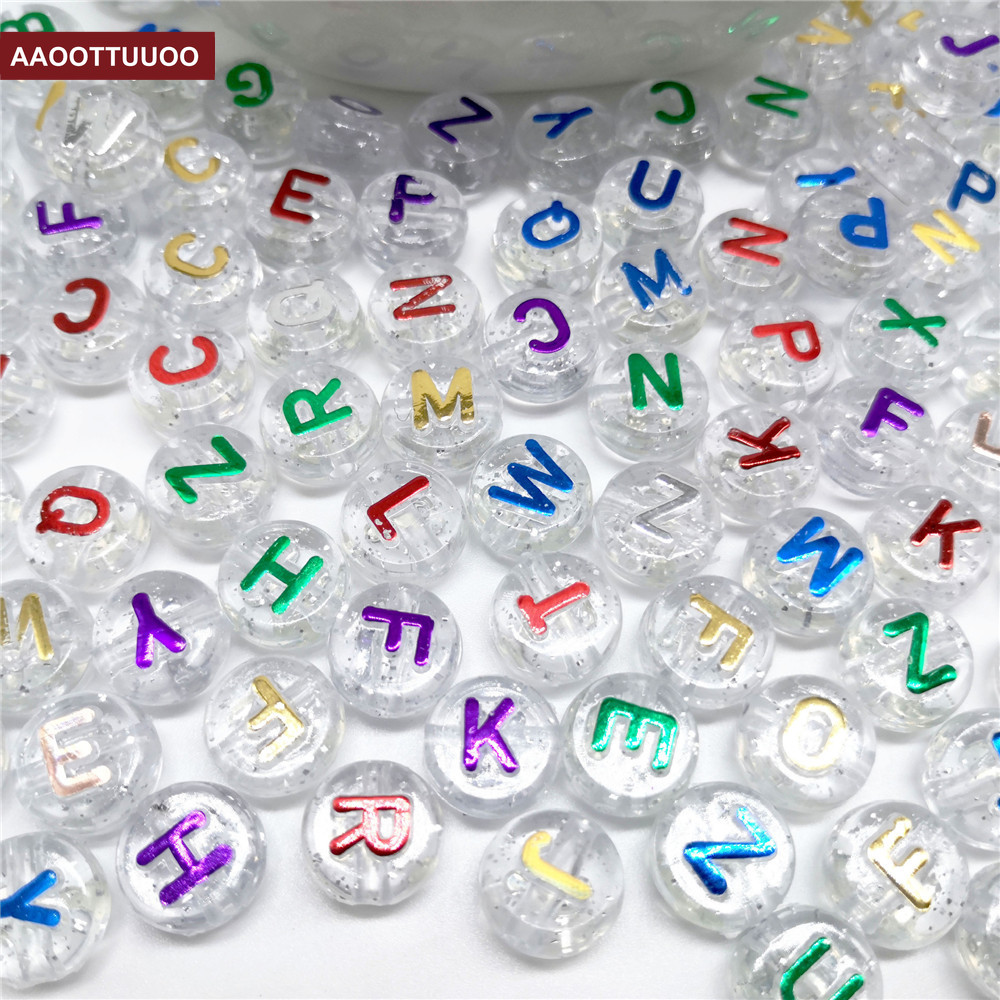Set 100 Hạt Nhựa Acrylic Hình Chữ Cái Dùng Làm Trang Sức Thủ Công