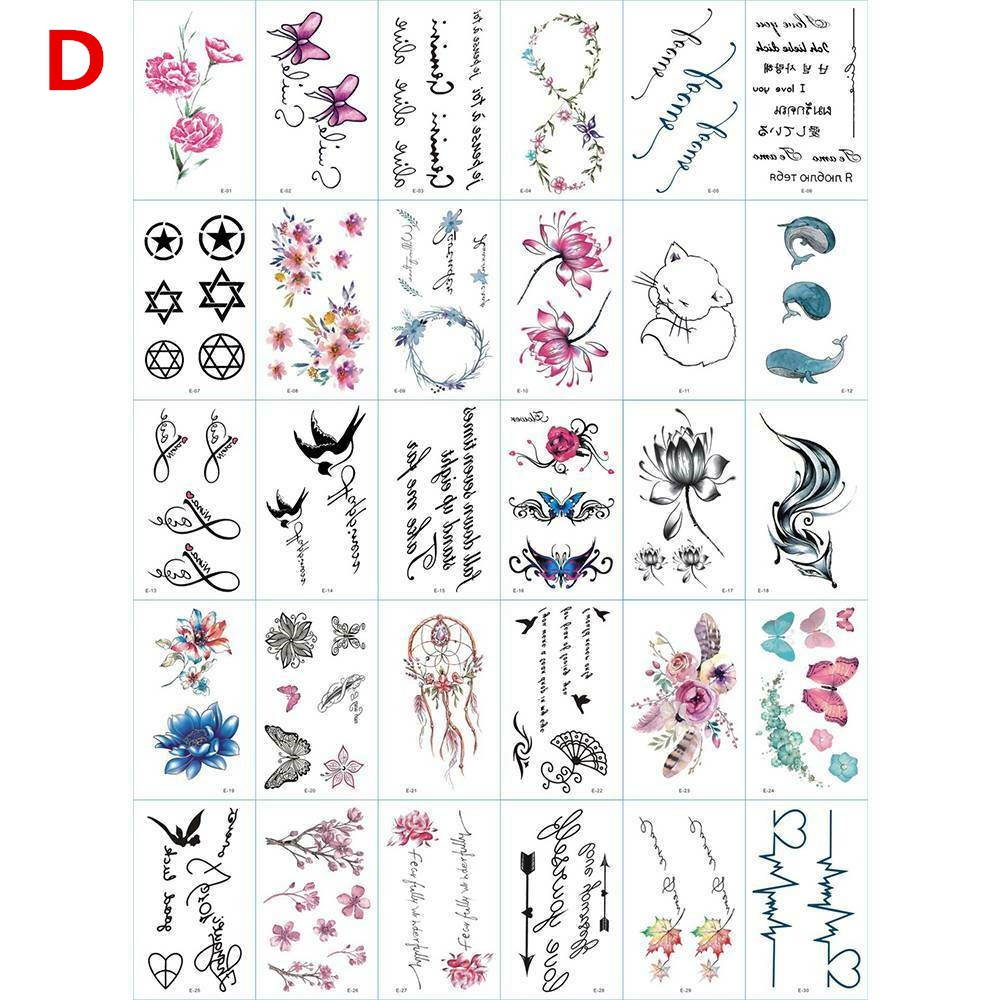 【COD】Set 30 Miếng Dán Hình Xăm Tạm Thời Hình Hoa Và Chữ Cái Chống Thấm Nước